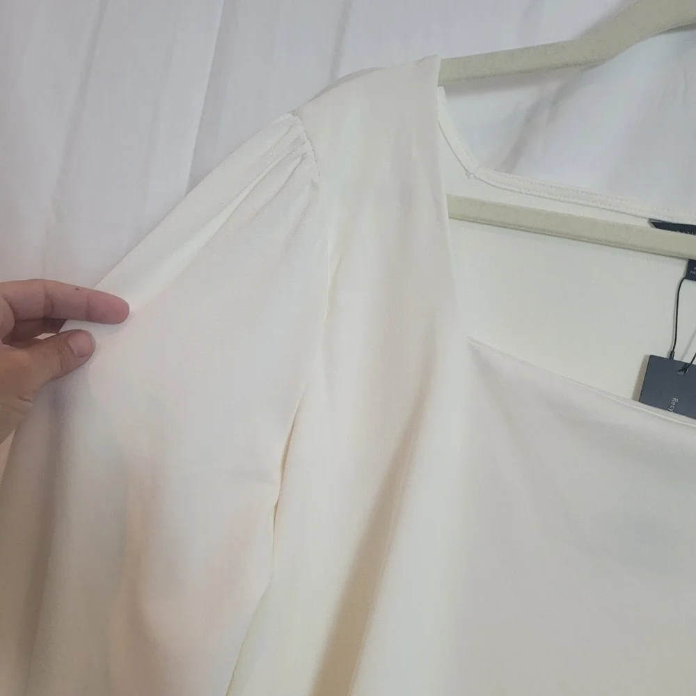 Banana Republic Womens XL Off White Square Neck Puff Shoulder Long Sleeve Blouse